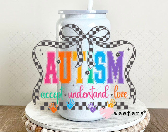 UV DTF Decal - Autism Accept Understand Love 16oz Glass Can Generic Weefers