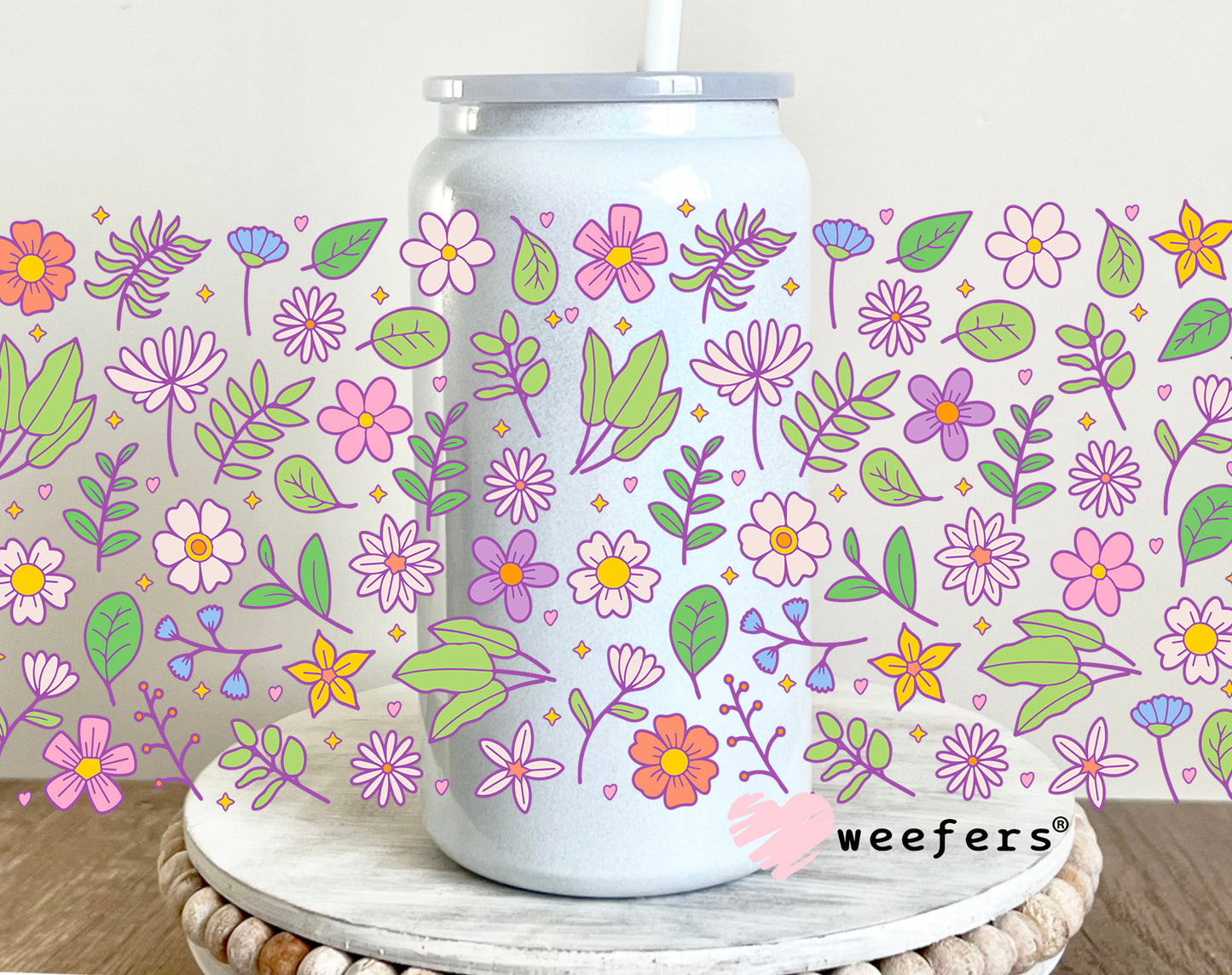 Purple Green Wild Flowers 16oz Libbey UV DTF Cup Wrap