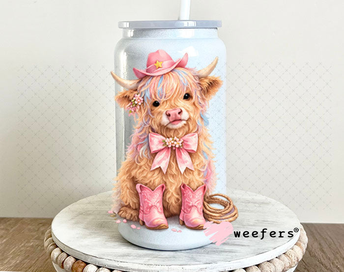 UV DTF Decal - Pink Cowgirl Cow 16oz Glass Can Generic Weefers