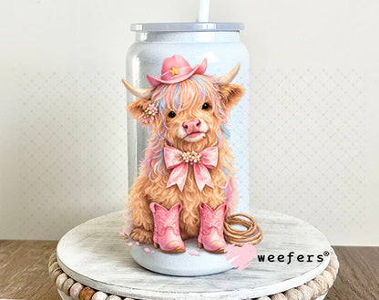 UV DTF Decal - Pink Cowgirl Cow 16oz Glass Can Generic Weefers