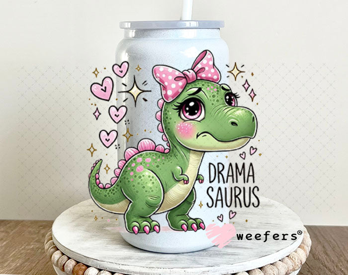 UV DTF Decal - Drama Saurus Dinosaur 16oz Glass Can Generic Weefers