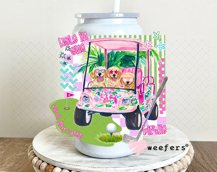UV DTF Decal - Pink Dog Golf 16oz Glass Can Generic Weefers
