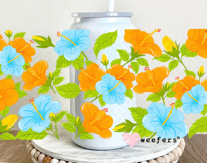 UV DTF Cup Wraps - Orand and Blue Hisbiscus 16oz Glass Can Generic Weefers