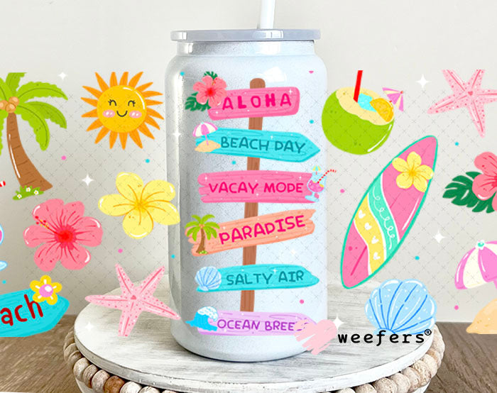UV DTF Cup Wraps - Summer Beach Signs 16oz Glass Can Generic Weefers