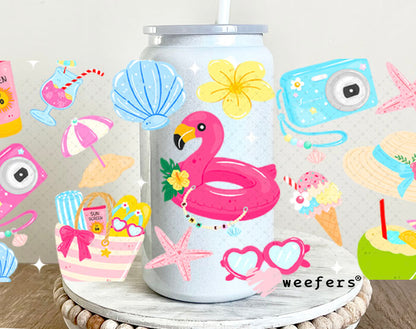UV DTF Cup Wraps - Flamingo Pool 16oz Glass Can Generic Weefers