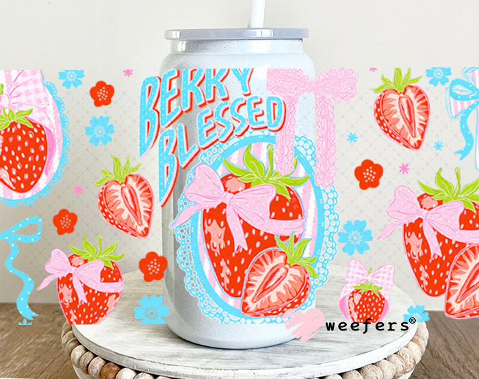 UV DTF Cup Wraps - Berry Blessed Strawberry 16oz Glass Can Generic Weefers