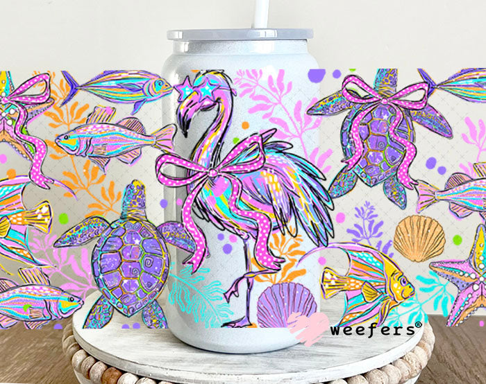 UV DTF Cup Wraps - Flamingo Sea Turtle Ocean Friends 16oz Glass Can Generic Weefers