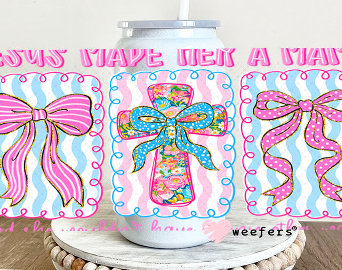UV DTF Cup Wraps - Jesus Made Her a Mama 16oz Glass Can Generic Weefers