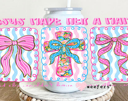 UV DTF Cup Wraps - Jesus Made Her a Mama 16oz Glass Can Generic Weefers