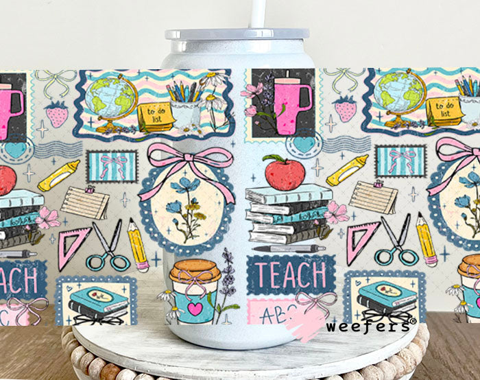 UV DTF Cup Wraps - Blue Teacher Favorite Things 16oz Glass Can Generic Weefers