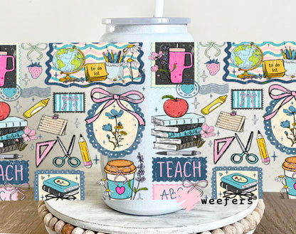 UV DTF Cup Wraps - Blue Teacher Favorite Things 16oz Glass Can Generic Weefers