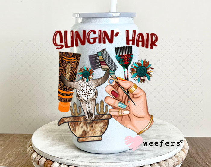 UV DTF Decal - Slingin' Hair Western 16oz Glass Can Generic Weefers