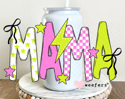 UV DTF Decal - Mama Pink Green Checkered 16oz Glass Can Generic Weefers