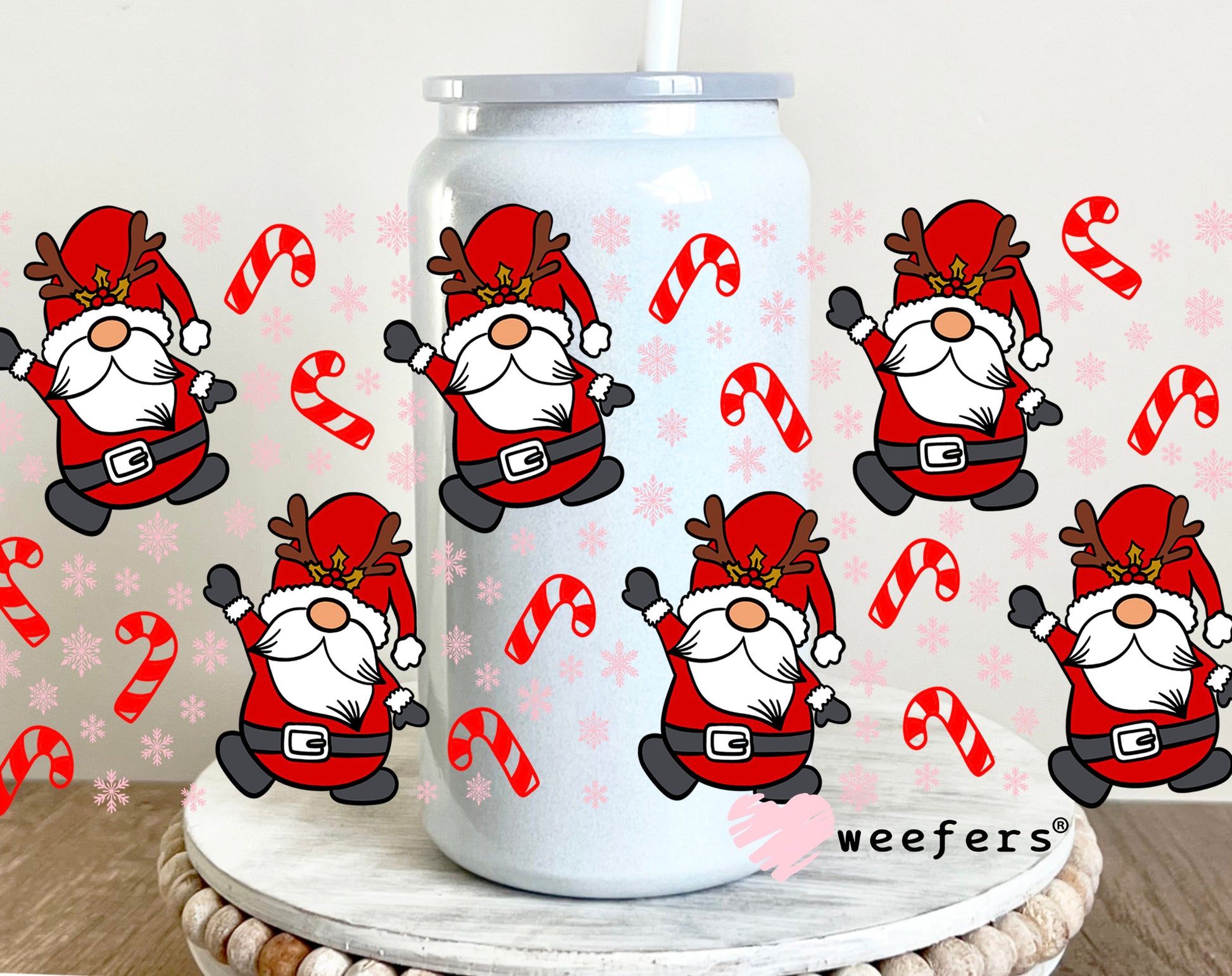 Christmas Santa Gnomes and Candy Canes 16oz UV DTF Cup Wrap