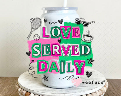 UV DTF Decal - Love Served Daily Tennis 16oz Glass Can Generic Weefers