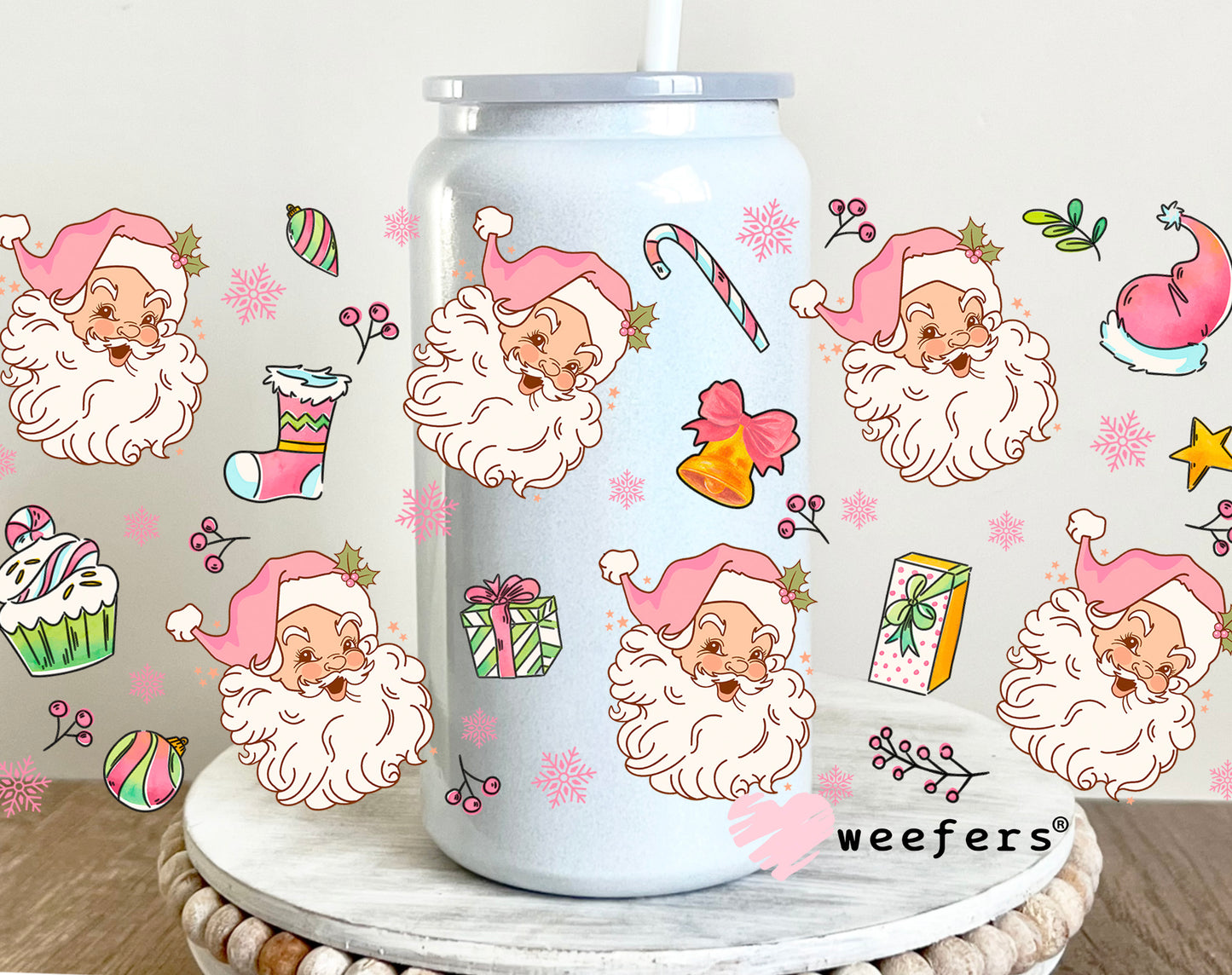 Retro Pink Santa Presents UV DTF Cup Wrap - Weefers