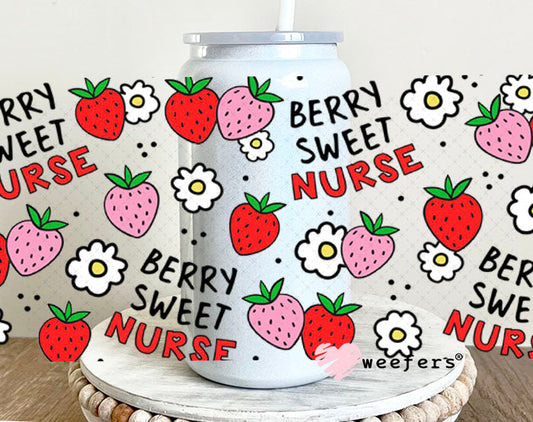 UV DTF Cup Wraps - Berry Sweet Nurse 16oz Glass Can Generic Weefers