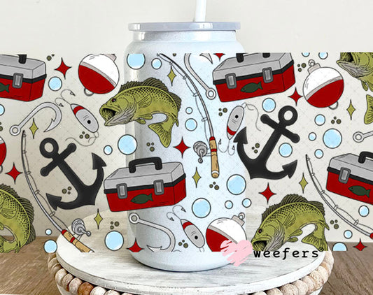 UV DTF Cup Wraps - Fishing Day 16oz Glass Can Generic Weefers