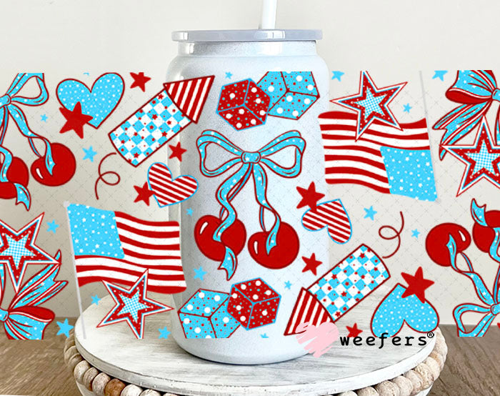 UV DTF Cup Wraps - USA Rockets and Cherries 16oz Glass Can Generic Weefers