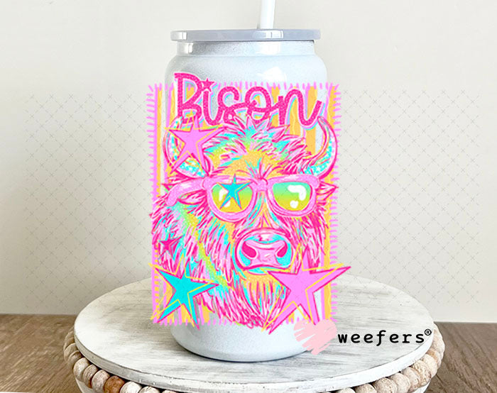 UV DTF Decal - Bison Colorful Mascot 16oz Glass Can Generic Weefers