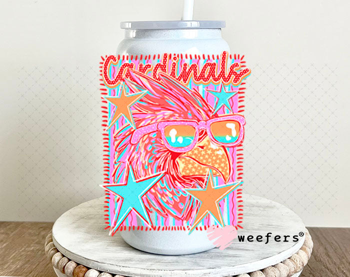 UV DTF Decal - Cardinals Colorful Mascot 16oz Glass Can Generic Weefers