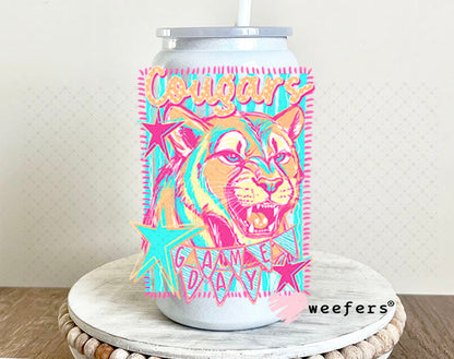 UV DTF Decal - Cougars Game Day Colorful Mascot 16oz Glass Can Generic Weefers