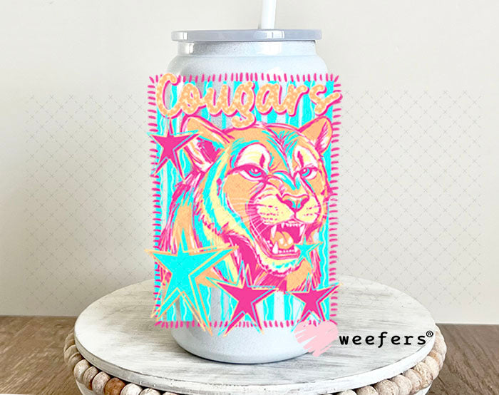 UV DTF Decal - Cougars Colorful Mascot 16oz Glass Can Generic Weefers