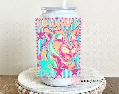 UV DTF Decal - Cougars Colorful Mascot 16oz Glass Can Generic Weefers