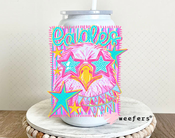 UV DTF Decal - Eagles Game Day Colorful Mascot 16oz Glass Can Generic Weefers