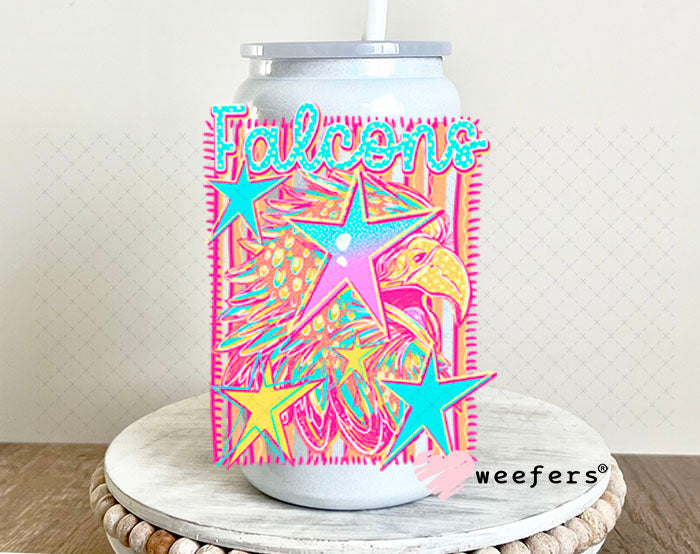 UV DTF Decal - Falcons Colorful Mascot 16oz Glass Can Generic Weefers