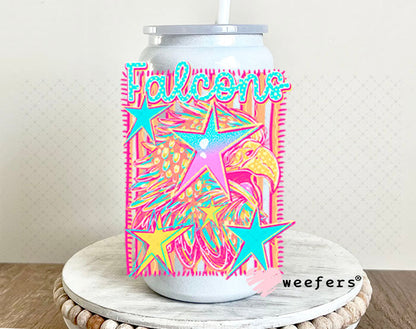 UV DTF Decal - Falcons Colorful Mascot 16oz Glass Can Generic Weefers