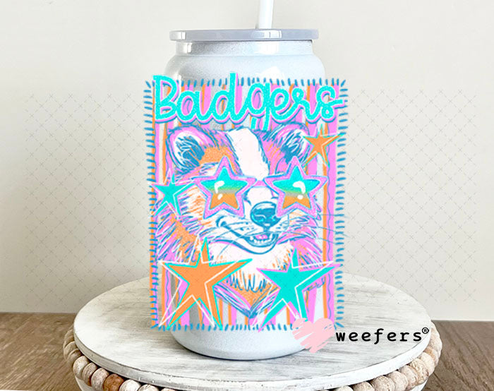 UV DTF Decal - Badgers Colorful Mascot 16oz Glass Can Generic Weefers