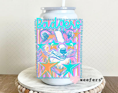 UV DTF Decal - Badgers Colorful Mascot 16oz Glass Can Generic Weefers