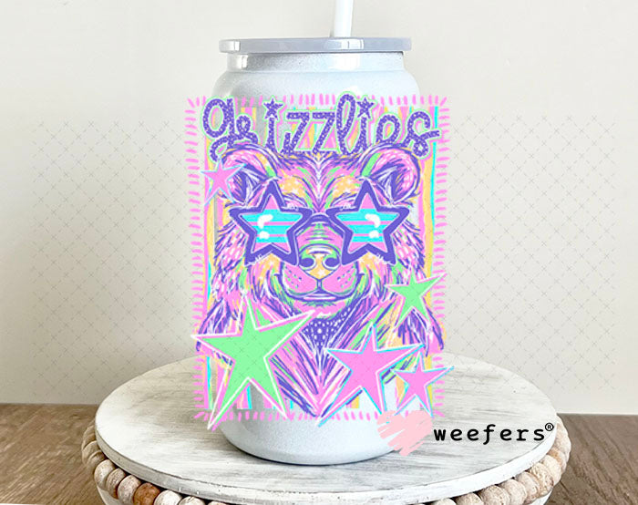 UV DTF Decal - Grizzlies Colorful Mascot 16oz Glass Can Generic Weefers