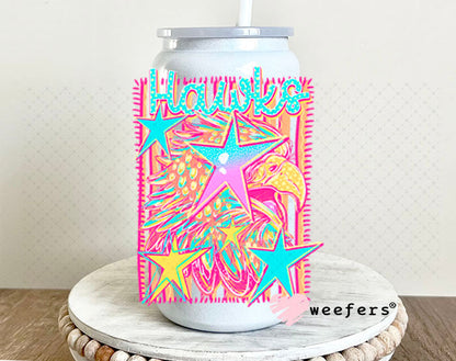 UV DTF Decal - Hawks Colorful Mascot 16oz Glass Can Generic Weefers
