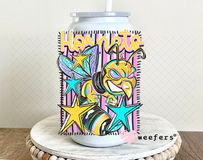 UV DTF Decal - Hornets Purple Teal Mascot 16oz Glass Can Generic Weefers