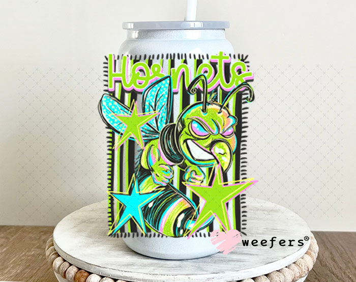 UV DTF Decal - Hornets Green Teal 16oz Glass Can Generic Weefers