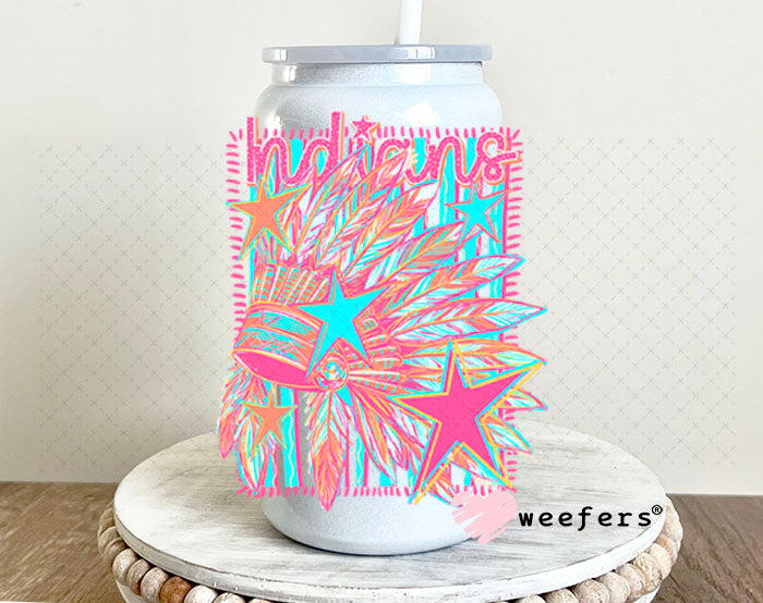 UV DTF Decal - Indians Colorful Mascot 16oz Glass Can Generic Weefers