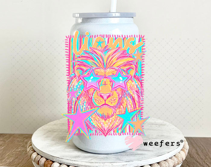 UV DTF Decal - Lions Colorful Mascot 16oz Glass Can Generic Weefers