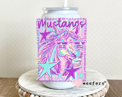 UV DTF Decal - Mustang Colorful Mascot 16oz Glass Can Generic Weefers