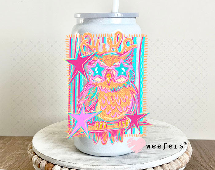 UV DTF Decal - Owls Colorful Mascot 16oz Glass Can Generic Weefers