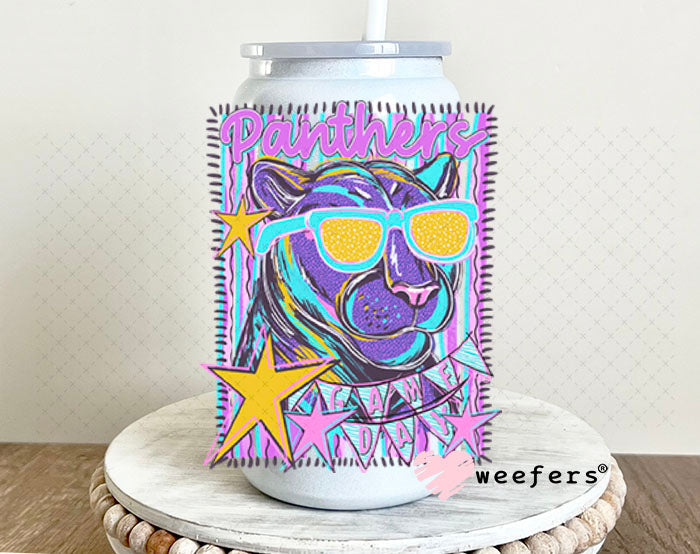 UV DTF Decal - Panthers Game Day Colorful Mascot 16oz Glass Can Generic Weefers