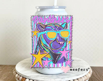 UV DTF Decal - Panthers Colorful Mascot 16oz Glass Can Generic Weefers