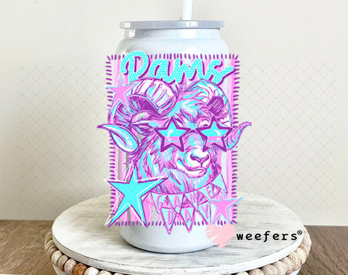 UV DTF Decal - Rams Game Day Colorful Mascot 16oz Glass Can Generic Weefers