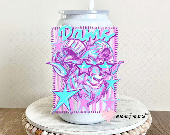 UV DTF Decal - Rams Colorful Mascot 16oz Glass Can Generic Weefers