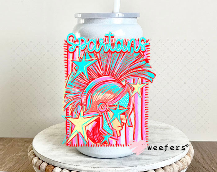 UV DTF Decal - Spartans Colorful Mascot 16oz Glass Can Generic Weefers