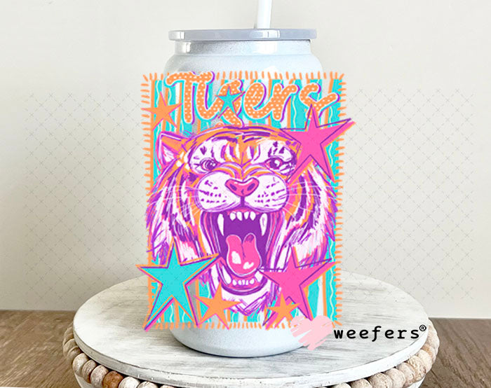 UV DTF Decal - Tigers Colorful Mascot 16oz Glass Can Generic Weefers
