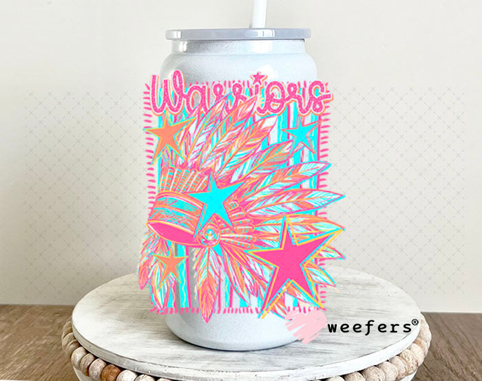 UV DTF Decal - Warriors Colorful Mascot 16oz Glass Can Generic Weefers