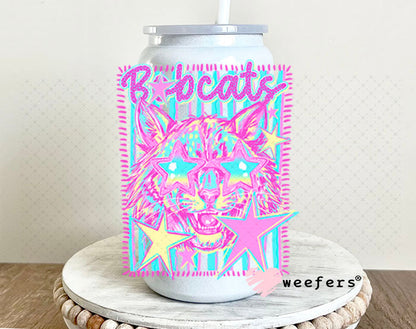 UV DTF Decal - Bobcats Colorful Mascot 16oz Glass Can Generic Weefers