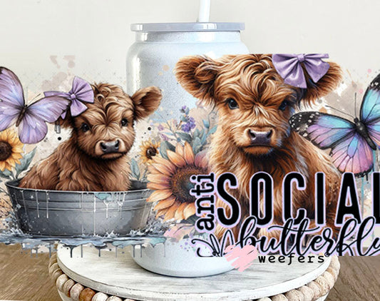 UV DTF Cup Wraps - Anti Social Butterfly Cows 16oz Glass Can Generic Weefers